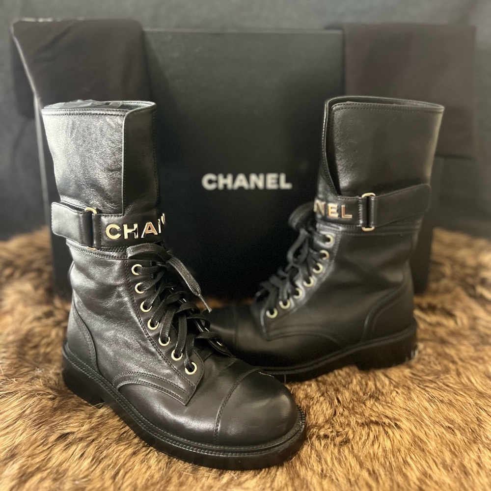 CHANEL Black Combat Boots